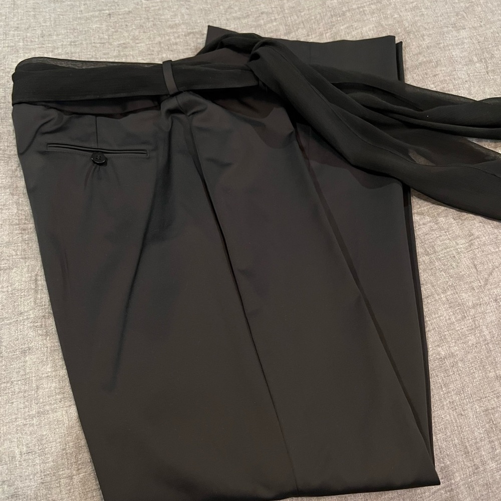 Black Evening Pants With Sash Belt, Size 8